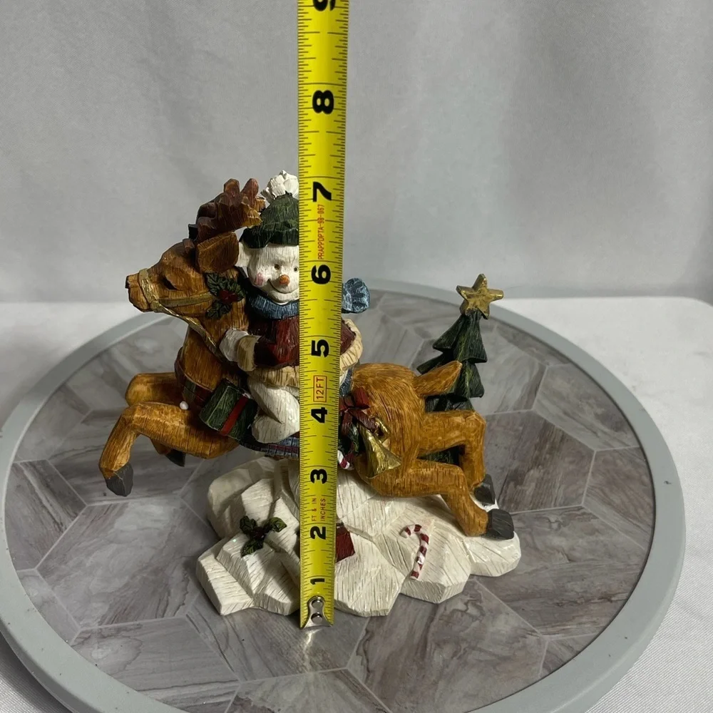 Hero Gift Snowman Riding Reindeer Christmas Figurine Folk Art Decor